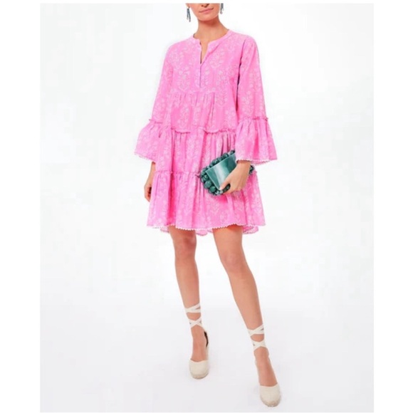 JULIET DUNN Exclusive Orchid Small Flower Lurex Flared Sleeve Dress - Picture 7 of 13